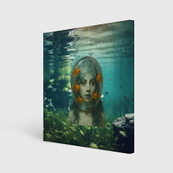 Холст квадратный Леди Гага под водой в аквариуме, цвет: 3D-принт