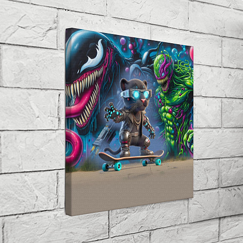 Картина квадратная Пантерёнок крутой скейтбордист на фоне граффити / 3D-принт – фото 3