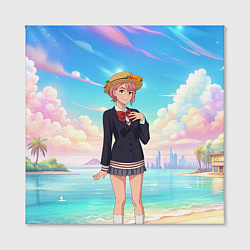 Холст квадратный Дандадан Сиратори Айра на берегу моря, цвет: 3D-принт — фото 2