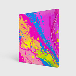Холст квадратный Яркая абстракция из розовых и голубых красок, цвет: 3D-принт
