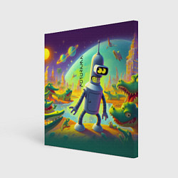 Холст квадратный Робот-сгибальщик Бендер на планете крокодилов - не, цвет: 3D-принт