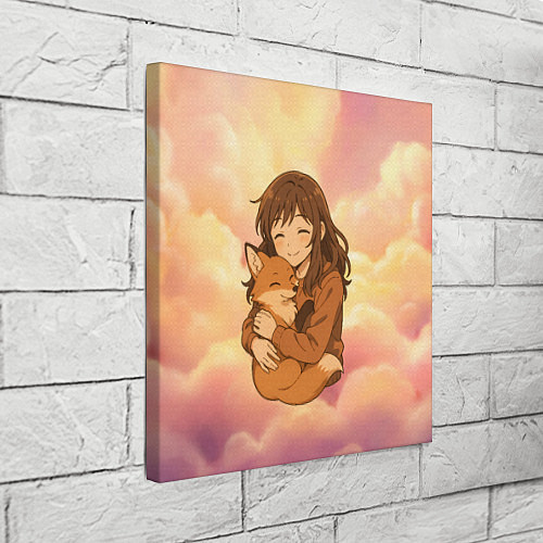 Картина квадратная Девочка обнимает лисичку / 3D-принт – фото 3