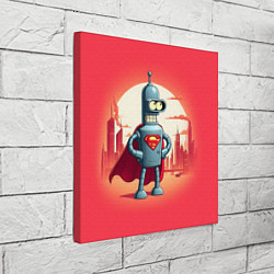 Холст квадратный Робот-сгибальщик Бендер супермен - коллаба, цвет: 3D-принт — фото 2