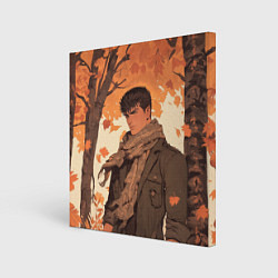 Холст квадратный Берсерк Гатс в клетчатом шарфе, цвет: 3D-принт