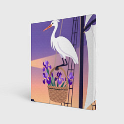 Холст квадратный Аист и ирисы, цвет: 3D-принт