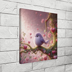 Холст квадратный Маленькая фиолетовая птица с сердечками и цветами, цвет: 3D-принт — фото 2