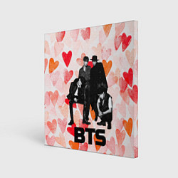 Холст квадратный BTS на фоне сердечек, цвет: 3D-принт
