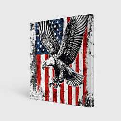 Холст квадратный Орел на фоне американского флага USA, цвет: 3D-принт