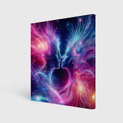 Холст квадратный Космический поцелуй - неоновое свечение, цвет: 3D-принт