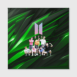 Холст квадратный BTS на черно-зеленом фоне, цвет: 3D-принт — фото 2