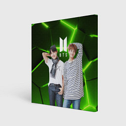 Холст квадратный BTS зеленые неоновые плиты, цвет: 3D-принт