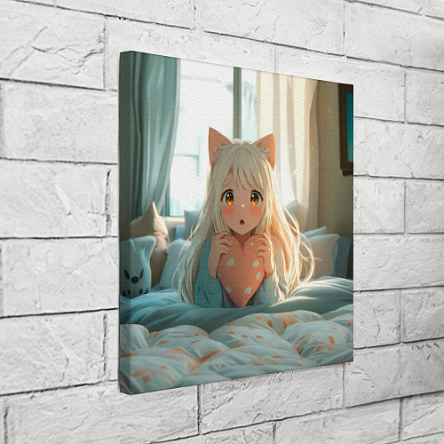 Картина квадратная Аниме девушка в кровати с сердцем / 3D-принт – фото 3