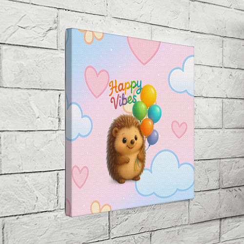 Картина квадратная Happy vibes ежик с разноцветными шариками / 3D-принт – фото 3