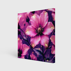 Холст квадратный Волшебный розовый цветок с искрами, цвет: 3D-принт