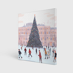 Холст квадратный Новогодний каток у елки, цвет: 3D-принт