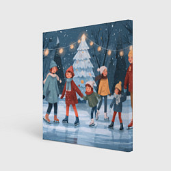 Холст квадратный Новогодние каникулы на катке, цвет: 3D-принт
