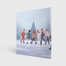Холст квадратный Новогодние выходные на катке, цвет: 3D-принт