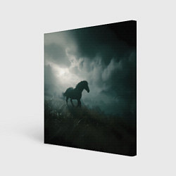 Холст квадратный Лошадь в поле - буря, цвет: 3D-принт