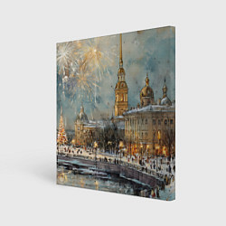 Холст квадратный Новогодний салют в Питере, цвет: 3D-принт