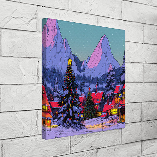 Картина квадратная Новогодние елки в горном городке / 3D-принт – фото 3