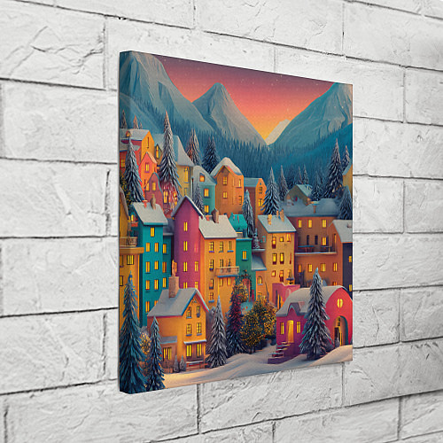 Картина квадратная Новогодний город в горах / 3D-принт – фото 3