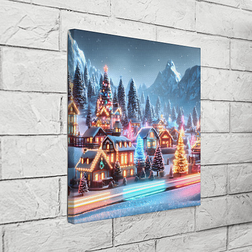 Картина квадратная Городок в новогодних огоньках / 3D-принт – фото 3