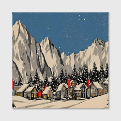Холст квадратный Небольшой новогодний город в горах, цвет: 3D-принт — фото 2