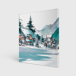 Холст квадратный Дома и елки - Новый год, цвет: 3D-принт