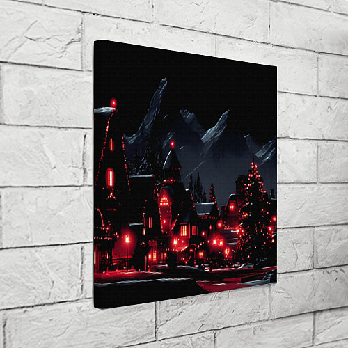 Картина квадратная Новогодняя ночь и красные гирлянды / 3D-принт – фото 3