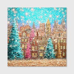 Холст квадратный Новогодний город в блестках, цвет: 3D-принт — фото 2