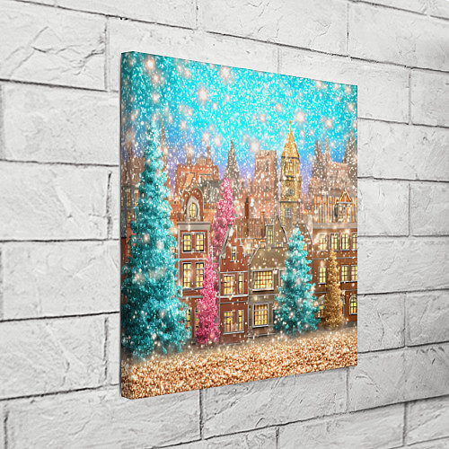 Картина квадратная Новогодний город в блестках / 3D-принт – фото 3