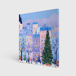 Холст квадратный Новогодний двор, цвет: 3D-принт