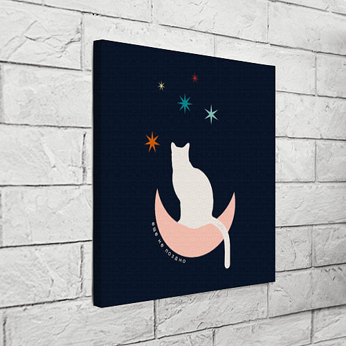 Картина квадратная Кот, ночь и звезды Еще не поздно / 3D-принт – фото 3