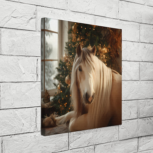 Картина квадратная Белая лошадка лежит у новогодней елки / 3D-принт – фото 3