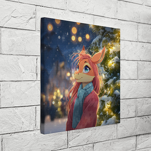 Картина квадратная Рыжая лошадка на фоне Нового года / 3D-принт – фото 3