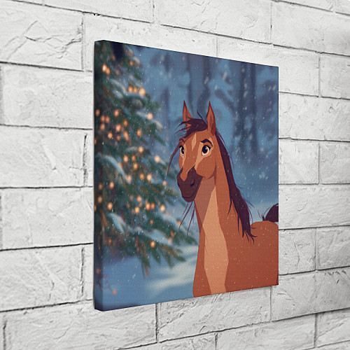 Картина квадратная Лошадь на фоне новогодней елки / 3D-принт – фото 3