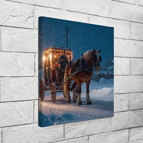 Картина квадратная Новогодняя лошадка с повозкой / 3D-принт – фото 3