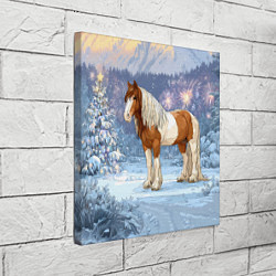 Холст квадратный Новогодняя лошадка в лесу, цвет: 3D-принт — фото 2