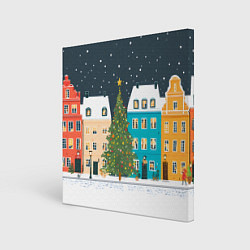 Холст квадратный Новогодний снежный город, цвет: 3D-принт