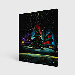 Холст квадратный Новый год на черном фоне, цвет: 3D-принт
