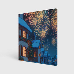 Холст квадратный Праздничный новогодний салют, цвет: 3D-принт