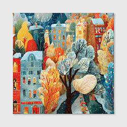 Холст квадратный Разноцветные новогодние домики, цвет: 3D-принт — фото 2