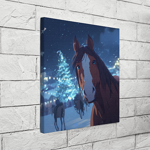 Картина квадратная Лошадь на фоне новогодней елки / 3D-принт – фото 3