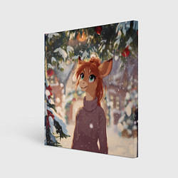 Холст квадратный Новогодняя аниме лошадка, цвет: 3D-принт