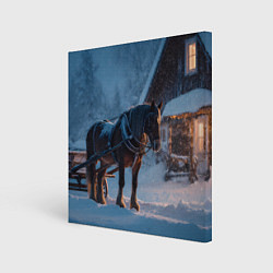 Картина квадратная Лошадь у избы