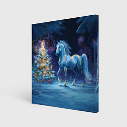 Картина квадратная Сияющая новогодняя лошадка