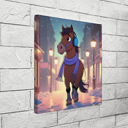 Холст квадратный Лошадка в шарфе и наушниках, цвет: 3D-принт — фото 2