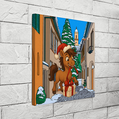 Картина квадратная Лошадка распаковывает новогодний подарок / 3D-принт – фото 3