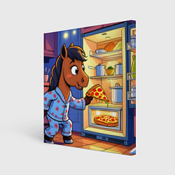 Холст квадратный Лошадка и пицца, цвет: 3D-принт