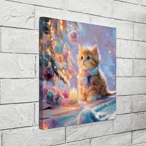 Картина квадратная Маленький котенок встречает Новый год / 3D-принт – фото 3